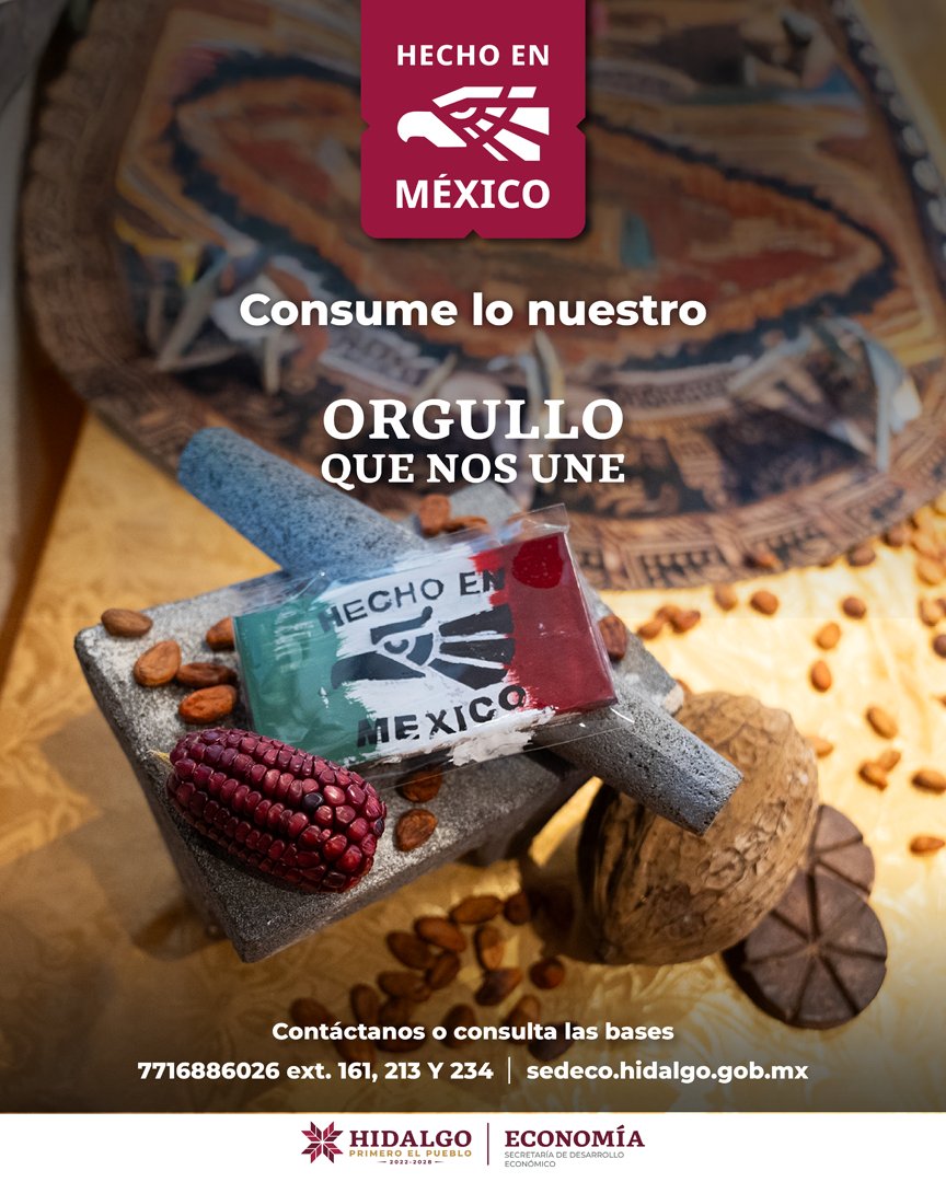 La Secretaría de Desarrollo Económico de Hidalgo te acompaña para impulsar tu marca con el distintivo #HechoEnMéxico! 🇲🇽

Destaca la calidad de tu producto y abre nuevas oportunidades comerciales.
Más información:
📞 771 688 6026 ext. 161, 213 y 234