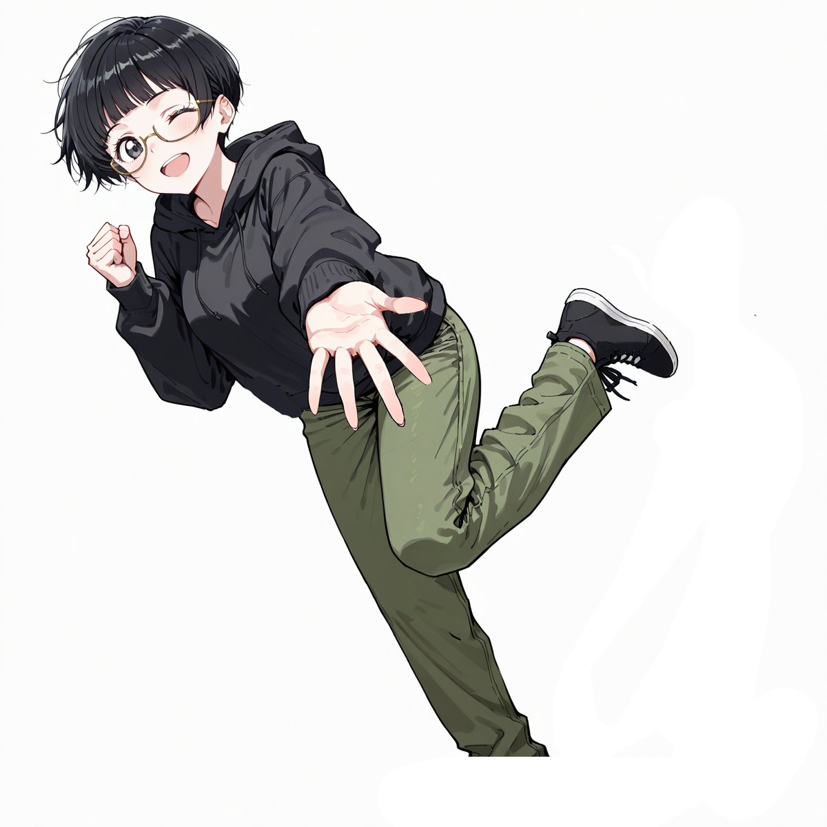 【手描きからAI清書までのやり方】

手描きの絵を選択範囲でコピーして、イラスト用の新規キャンバスに貼り付けて書き出し(1枚目)→anytestに入れてt2i(2枚目が生成される)
↓
左手が小さいので、手だけ選択範囲で囲ってコピーして大きくする　その他、腕など細かいところ修正(3枚目)
↓