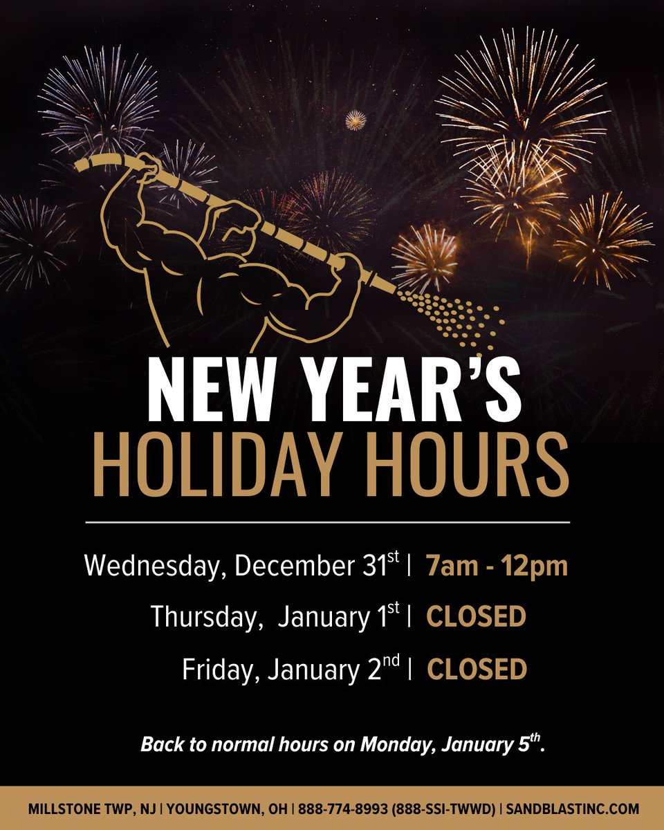 Hope everyone had a wonderful Christmas. Here’s a look at our New Year’s holiday hours — please plan accordingly. We will resume normal business hours Monday, January 5th 2026.