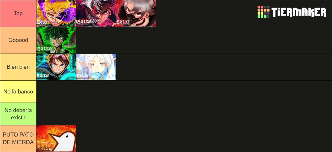 Aquí mi tier list de mi hermanito Deku. A pesar de este año tan duro, has salido adelante de mucha mierda y cada tema mejor que el anterior. Como te quiero mi hermano.❤️