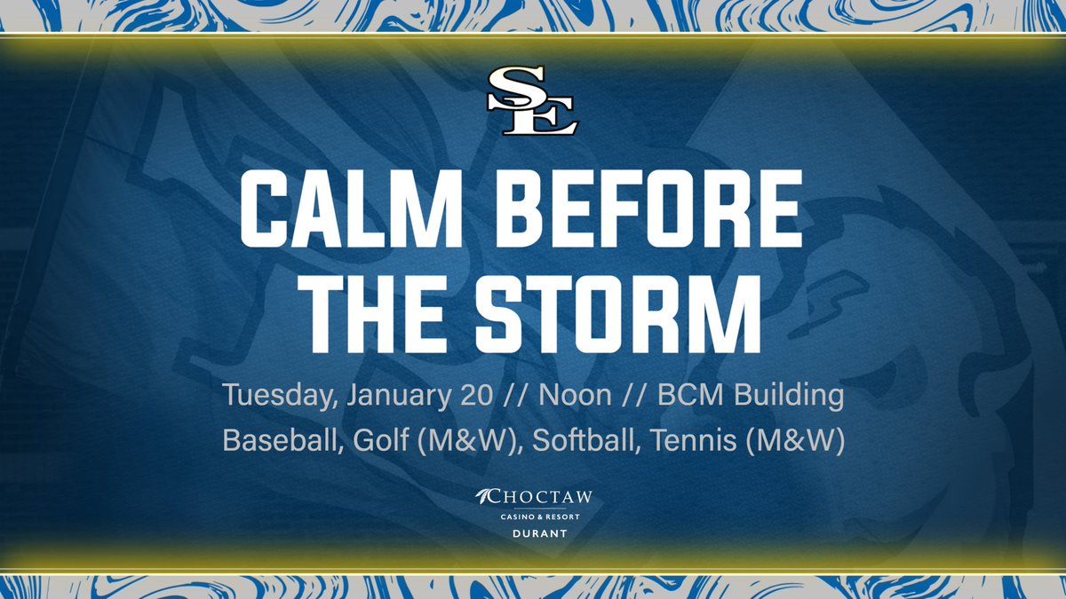 GoSoutheastern's tweet image. MARK YOUR CALENDARS! Southeastern Athletics invites you to "Calm Before the Storm" on Tuesday, January 20th at noon at the Southeastern BCM building. 

Come have a FREE lunch and hear from our spring sports coaches and players including baseball, golf, softball and tennis. 

We…