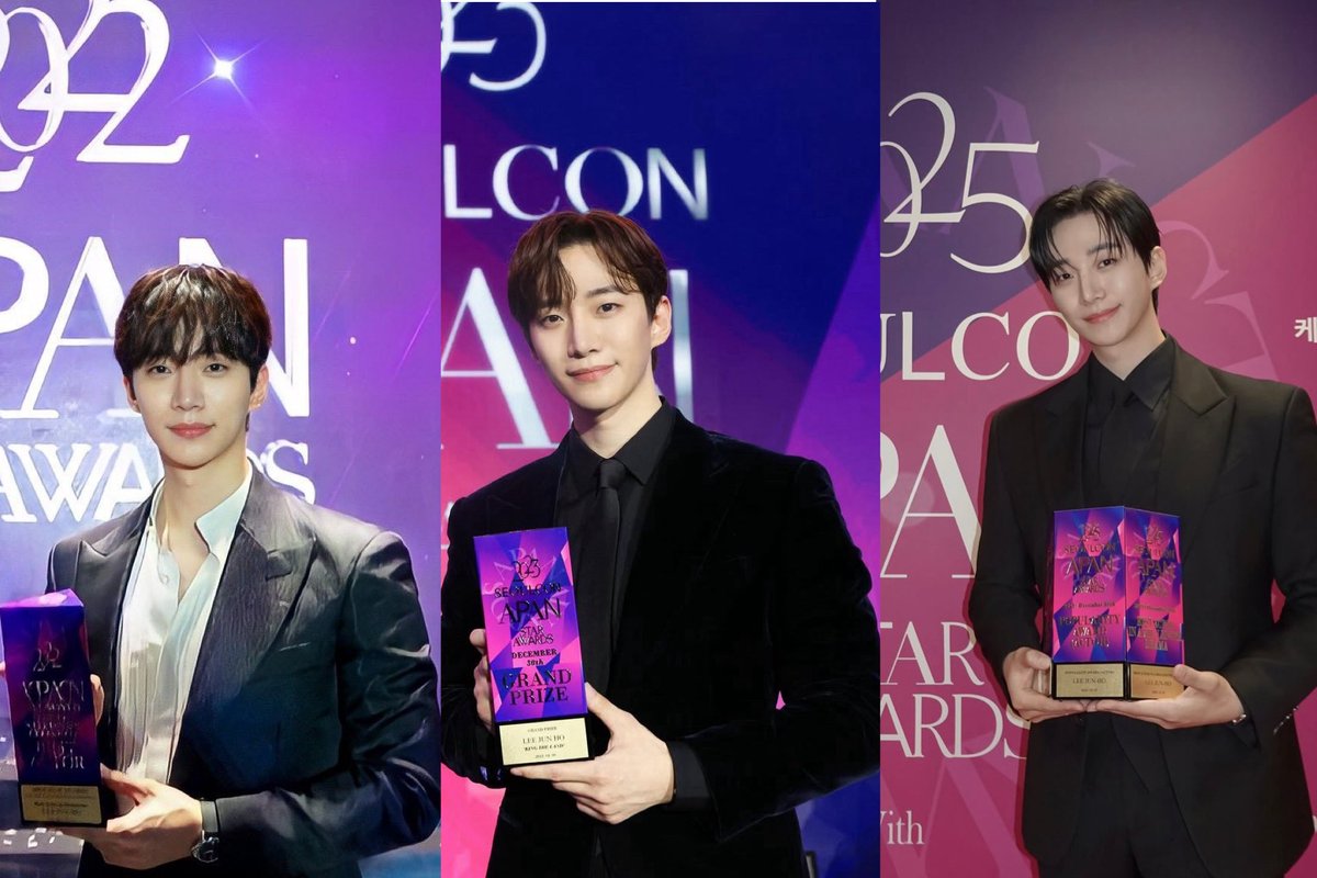 #LeeJunho’s history at APAN Star Awards 🥹✨ 

2022 #TheRedSleeve
🏆 Top Excellence Award (Actor in Miniseries)

2023 #KingTheLand
🏆 Popularity Award
🏆 Best Couple Award 
🏆 Global Star Award 
🏆 Best Character Award
🏆 Grand Prize (Daesang)

2025 #TyphoonFamily
🏆 Popularity
