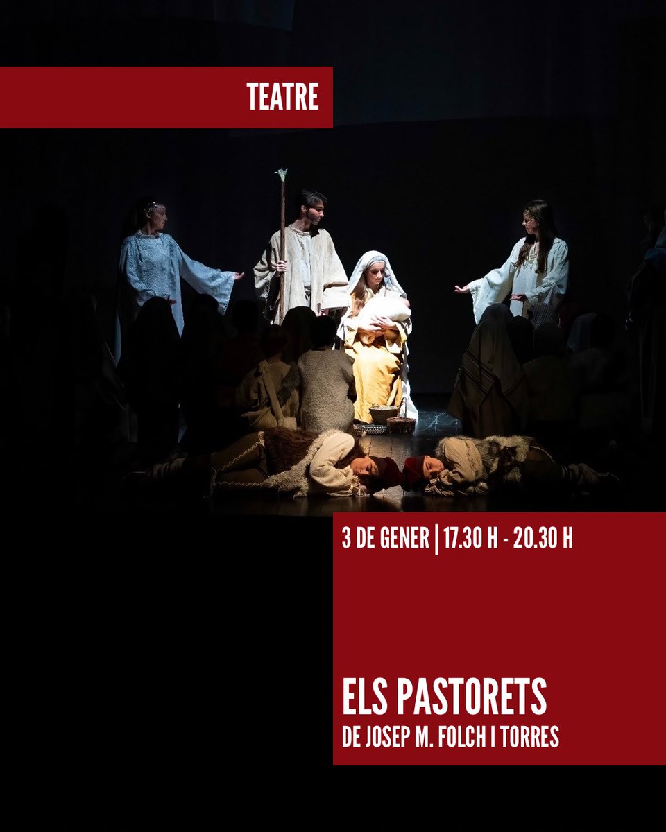 Aquest dissabte a L’Artesana… ELS PASTORETS!

Un Nadal més, la companyia teatral L’Artesana porta a escena el clàssic de Folch i Torres amb més de 70 actors.

🎟️Venda d’entrades els dies 29 i 30, de 18 a 19.30 h, i una hora abans de cada representació a la taquilla del teatre.