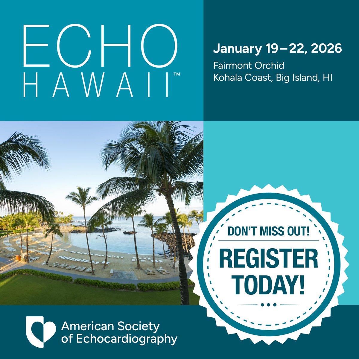 ASE360's tweet photo. Coming Jan. 19-22, our live course #EchoHawaii features state-of-the-art methods for evaluating:
🌺Ventricular systolic & diastolic function
🌴Valve function
🌺Pericardial disease
🌴Ischemic heart disease
🌺Critical care echo
🌴Cardiac POCUS
🌺Use of TEE
https://t.co/FBesjAYfwM https://t.co/ddmmOxS94U