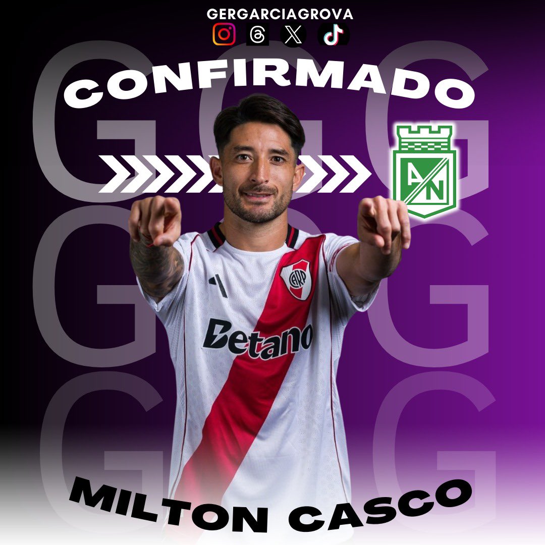 GerGarciaGrova's tweet image. 🚨Milton Casco refuerza Atlético Nacional 🇨🇴

📌Llega en condición de libre desde River.  Una vez finalizada las vacaciones viaje a 🇨🇴 para revisión 🏥

✍🏾 por una temporada

📍Gimnasia y Newell’s gestionaron por él pero decidió jugar en el exterior.