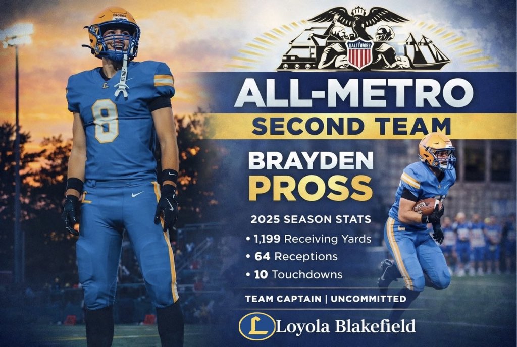 Congrats <a href="/BraydenPross/">Brayden Pross</a> 2nd Team All Metro! Roll Dons Roll…TTS! <a href="/TouchdownDons/">Loyola Blakefield Football</a>