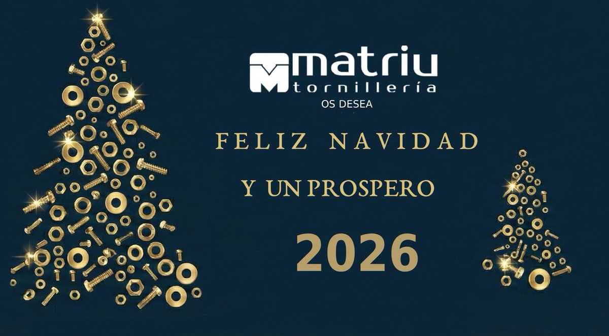 matriusl's tweet image. ¡Felices Fiestas desde MATRIU TORNILLERÍA!

Mantendremos el horario habitual, salvo los días 1, 2 enero (Cerrado) y el día 31 diciembre (Horario reducido hasta las 14:00 h).

Recuerde que tiene a su disposición nuestra tienda online 24/7 matriu.es/es/