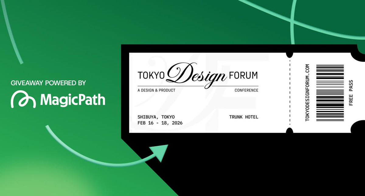🎟️ TDF Ticket Giveaway

We partnered with MagicPath (@magicpathai) - who shares our vision for AI-native design tools - to give away one in-person pass to Tokyo Design Forum ($799 value).

To enter:
→ Follow <a href="/forum_tokyo/">Tokyo Design Forum</a>
→ RT this post
→ Tag someone who should be in the room