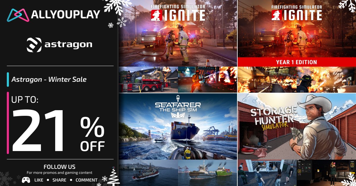 ALLYOUPLAY's tweet image. Winter doesn’t slow the job down — it makes it harder. ❄️🛠️🚒

🚒 Firefighting Simulator: Ignite — 21.90€ / 23.99£ / 22.10$
🔥 Firefighting Simulator: Ignite – Year 1 Edition — 34.50€ / 36.79£ / 35.50$
⚓ Seafarer: The Ship Sim — 16.09€ / 16.79£ / 15.99$
📦 Storage Hunter…