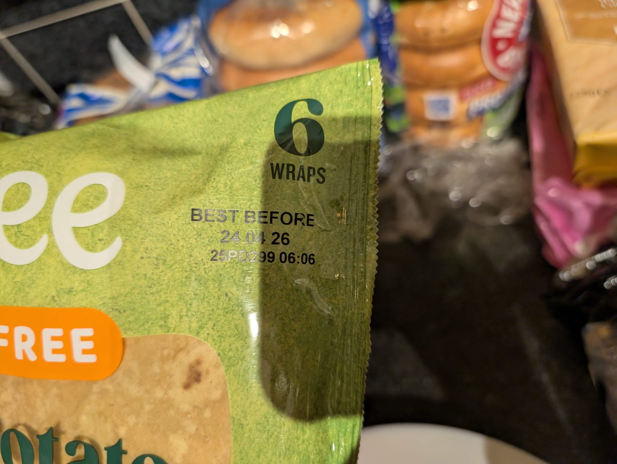Fatdad1872's tweet photo. @Tesco you might want to check the Bfree gluten free sweet potato wraps.  Bought a pack in one of your shops today, only to open them and pull out mouldy wraps.  Guess the wife is having a jacket spud instead of a wrap. https://t.co/zCKFNUWzLp