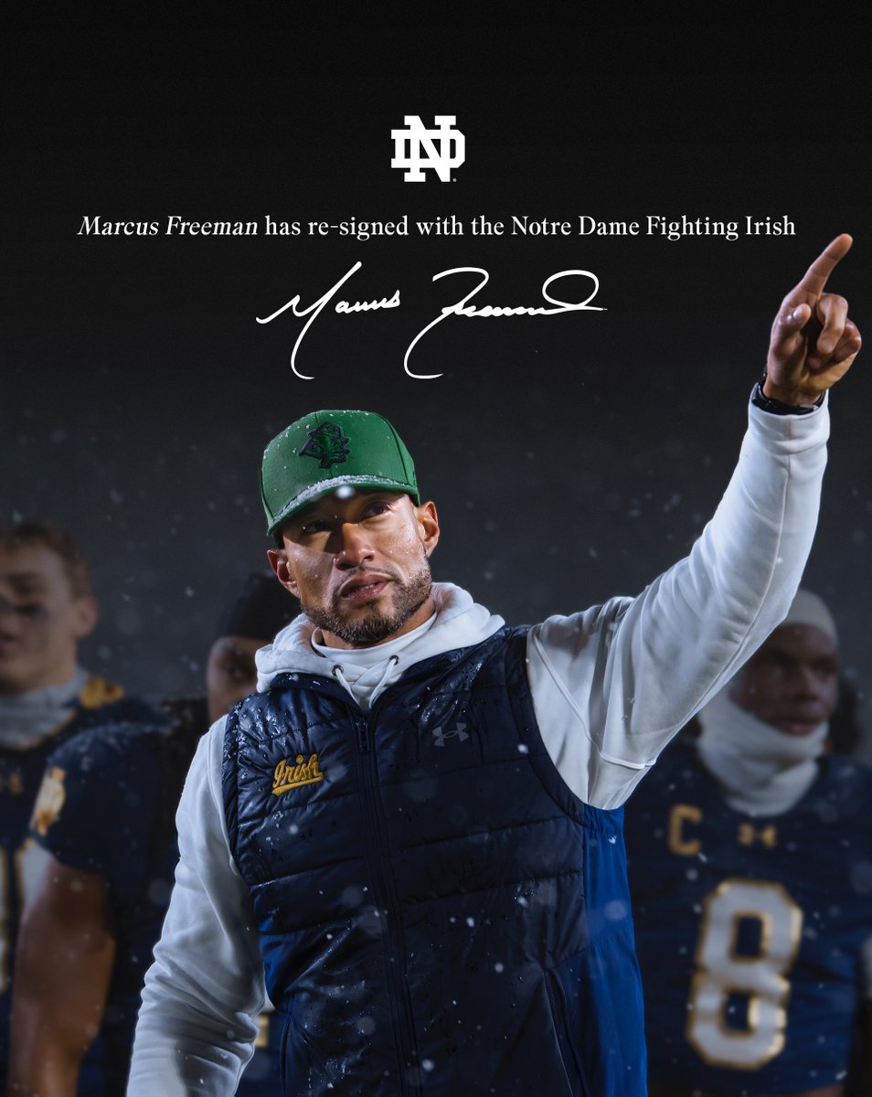 Marcus Freeman has re-signed with Notre Dame.