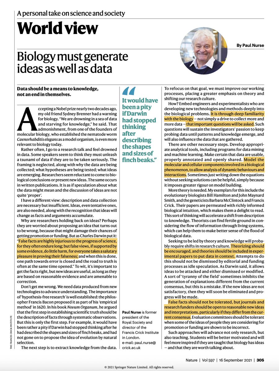 Another great short essay, by Paul Nurse, 2021:

"Theorizing should be encouraged, and theories should be included in experimental papers to put data in context."