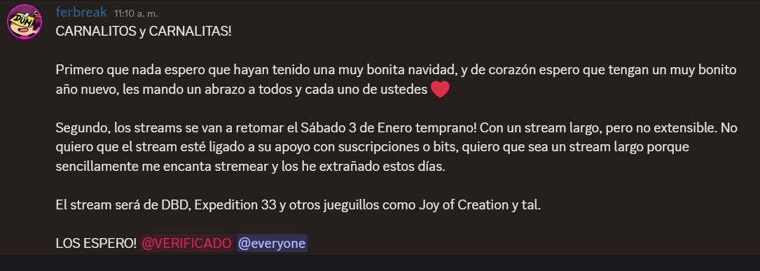 FerBreakk's tweet image. Regreso el 3 de Enero!