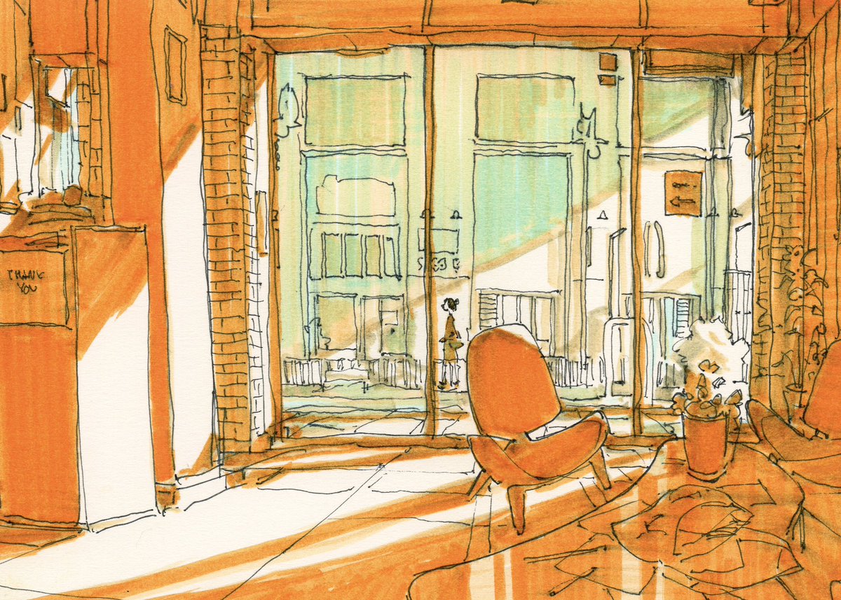 cafe interior sketchbook scan