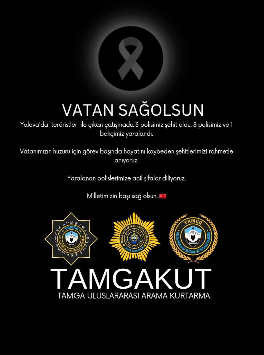 Yalova'da DE*Ş ile çıkan çatışmada 3 polisimiz şehit oldu. 8 polisimiz ve 1 bekçimiz yaralandı. Vatanımızın huzuru için görev başında hayatını kaybeden şehitlerimizi rahmetle anıyoruz.
Yaralanan polislerimize acil şifalar diliyoruz.
Milletimizin başı sağ olsun. 🇹🇷#ŞehitlerÖlmez