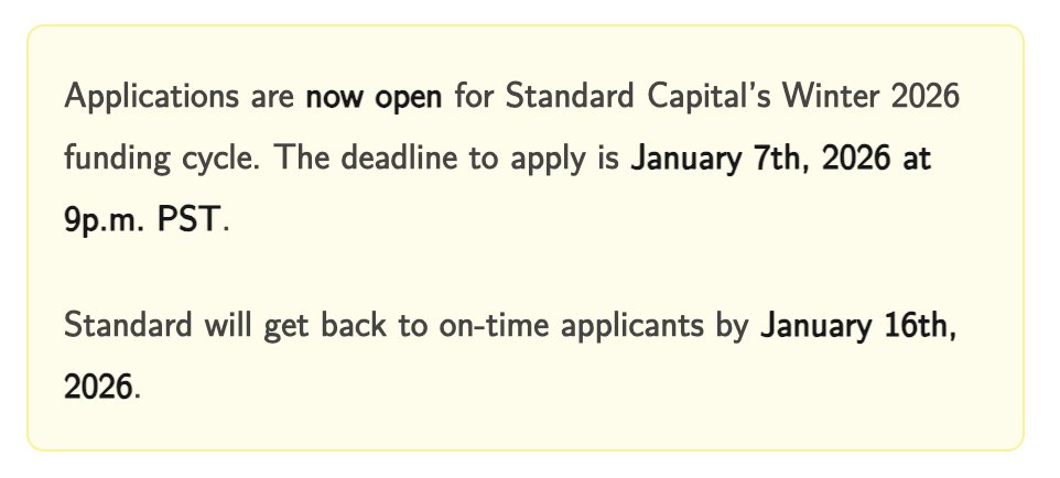 The application deadline for Standard's Winter 2026 funding cycle is in 9 days.

If you know someone