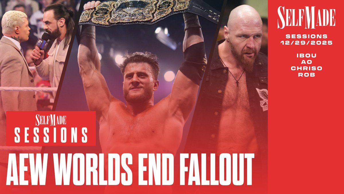 SelfMadePW's tweet image. Let’s close 2025 out in style.

#SelfMadeSessions is back - off the heels of an eventful #AEWWorldsEnd, the fellas take a look back at the show, as well as the latest in pro wrestling!

Join @BackupHangman, @SirPerograph, @KXNGAO and @chrisobread as they take you through:

-…