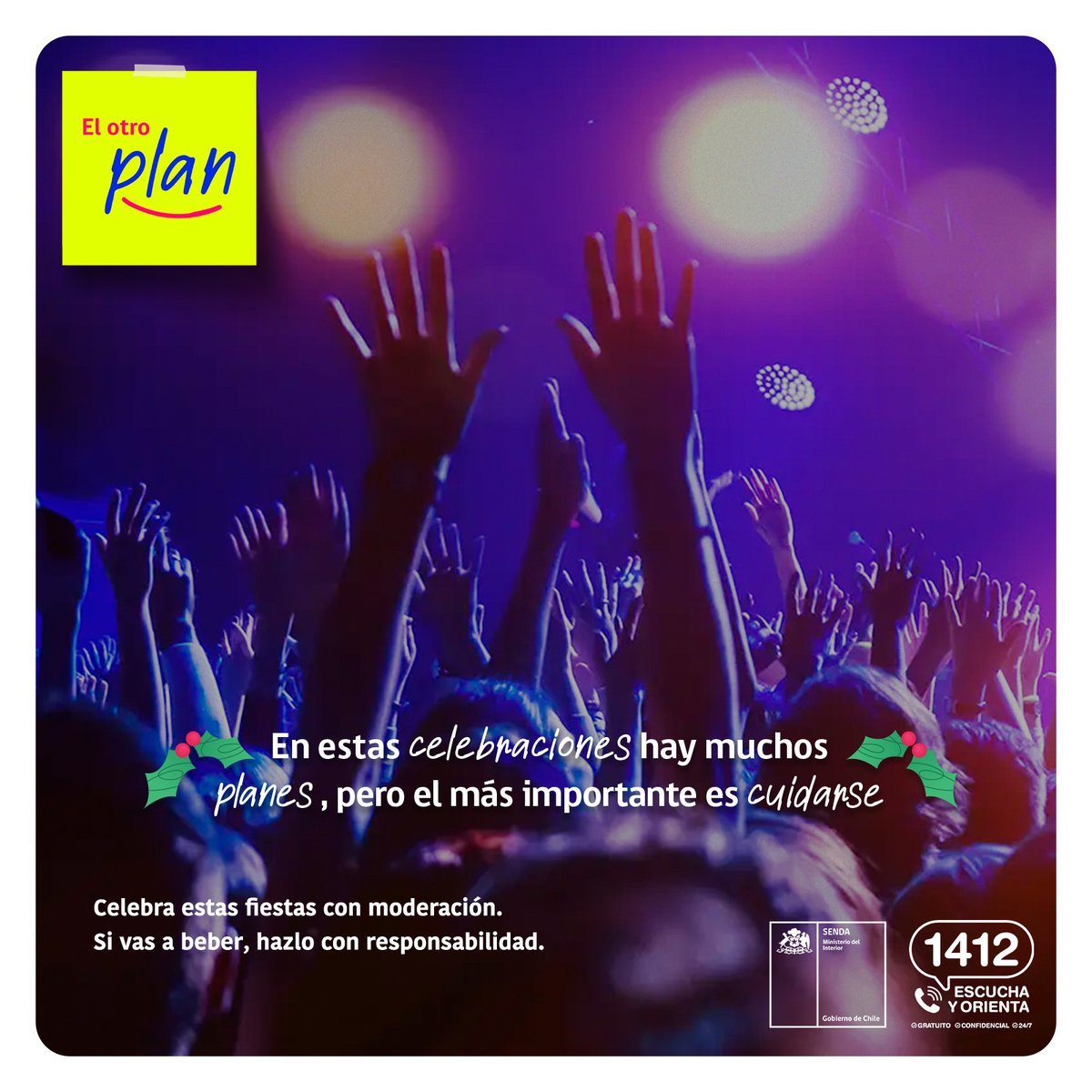 📢Vecinos de Mostazal!
🎊En estas celebraciones hay muchos planes, pero el más importante es cuidarse.
Disfrutemos estas fiestas con responsabilidad y moderación.
Si vas a beber, hazlo de manera consciente y cuida también a quienes te rodean.
#ElOtroPlan
