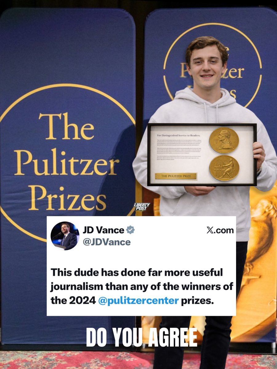 LibertyPost's tweet image. “This dude (@NickShirley) has done far more useful journalism than any of the winners of the 2024 Pulitzer prizes.” - VP @JDVance