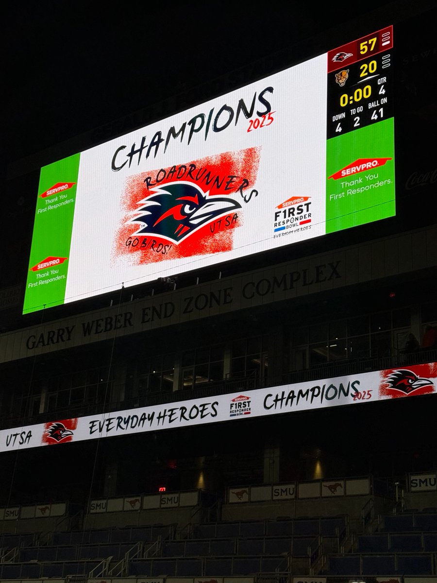 SERVPRO's tweet image. From kickoff to the final whistle, the SERVPRO First Responder Bowl was a proud and powerful opportunity to come together in honor of the dedication, sacrifice, and service of first responders and the families who support them every step of the way. SERVPRO is honored to continue…