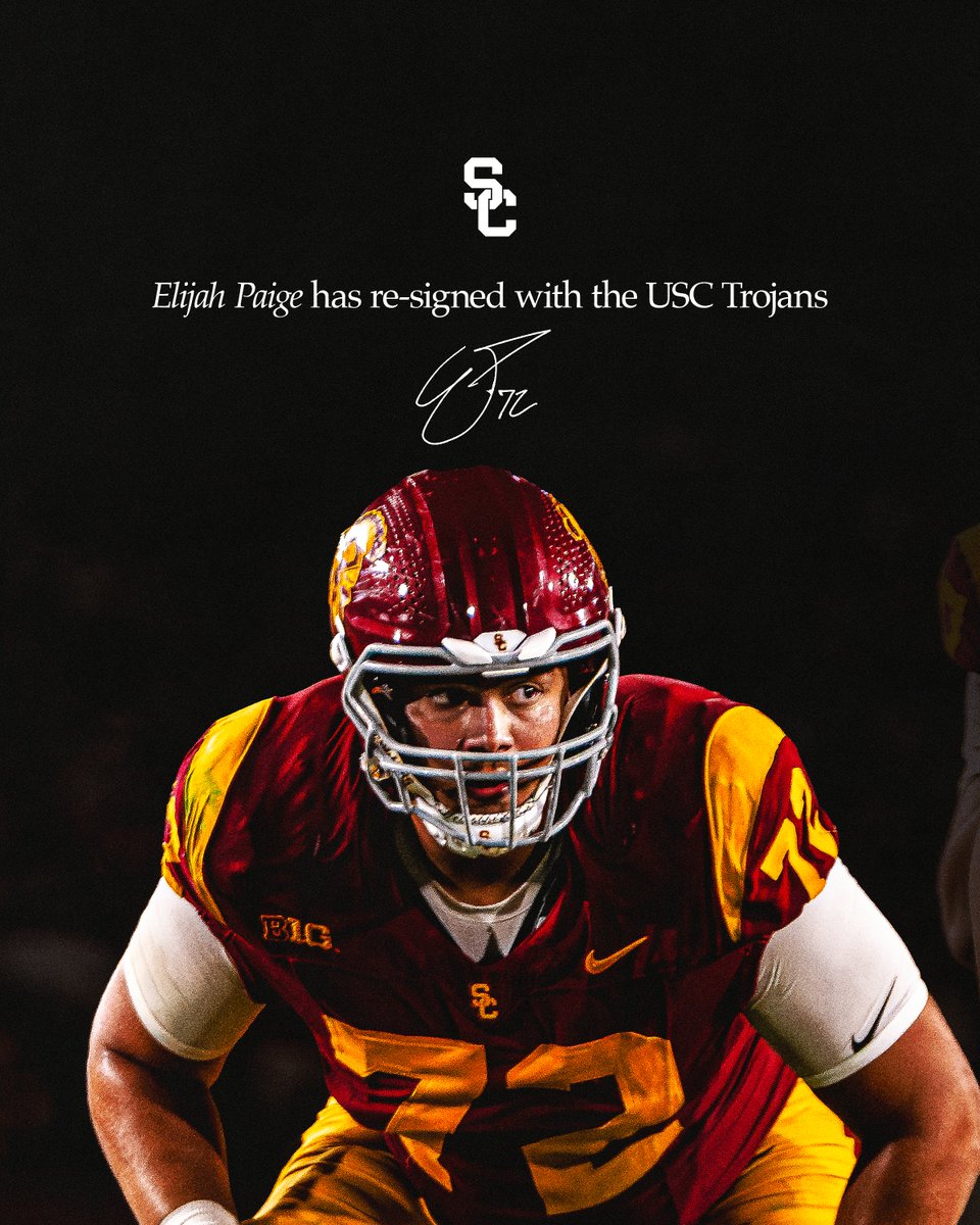 uscfb's tweet photo. Elijah Paige has re-signed with the USC Trojans. https://t.co/ueO6TmwgGY