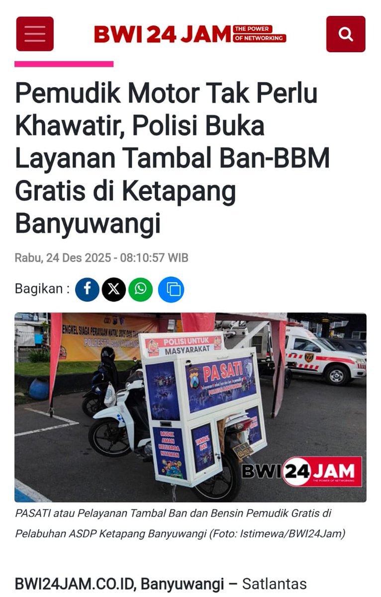 ellatompell's tweet image. pemudik motor kini bisa lebih tenang. di ketapang tersedia layanan tambal ban dan bbm gratis dari polisi supaya perjalanan tetap aman dan lancar. Polri Hadir Untuk Masyarakat #OpsLilin2025