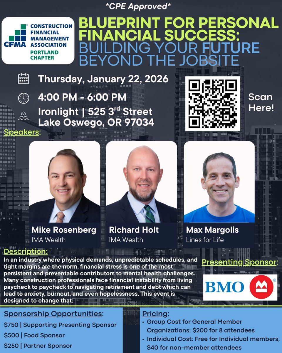 PortlandCfma's tweet photo. ✨ Join us in 2026 to build a stronger financial future!

🗓 Thursday, January 22, 2026
⏰ 4:00–6:00 PM
📍 Ironlight | Lake Oswego, OR
🎓 CPE approved

Take the next step toward financial confidence!
Register today ➩ https://t.co/jE4QjhwwZO

#CFMAPortland https://t.co/aLCfqtVbk3