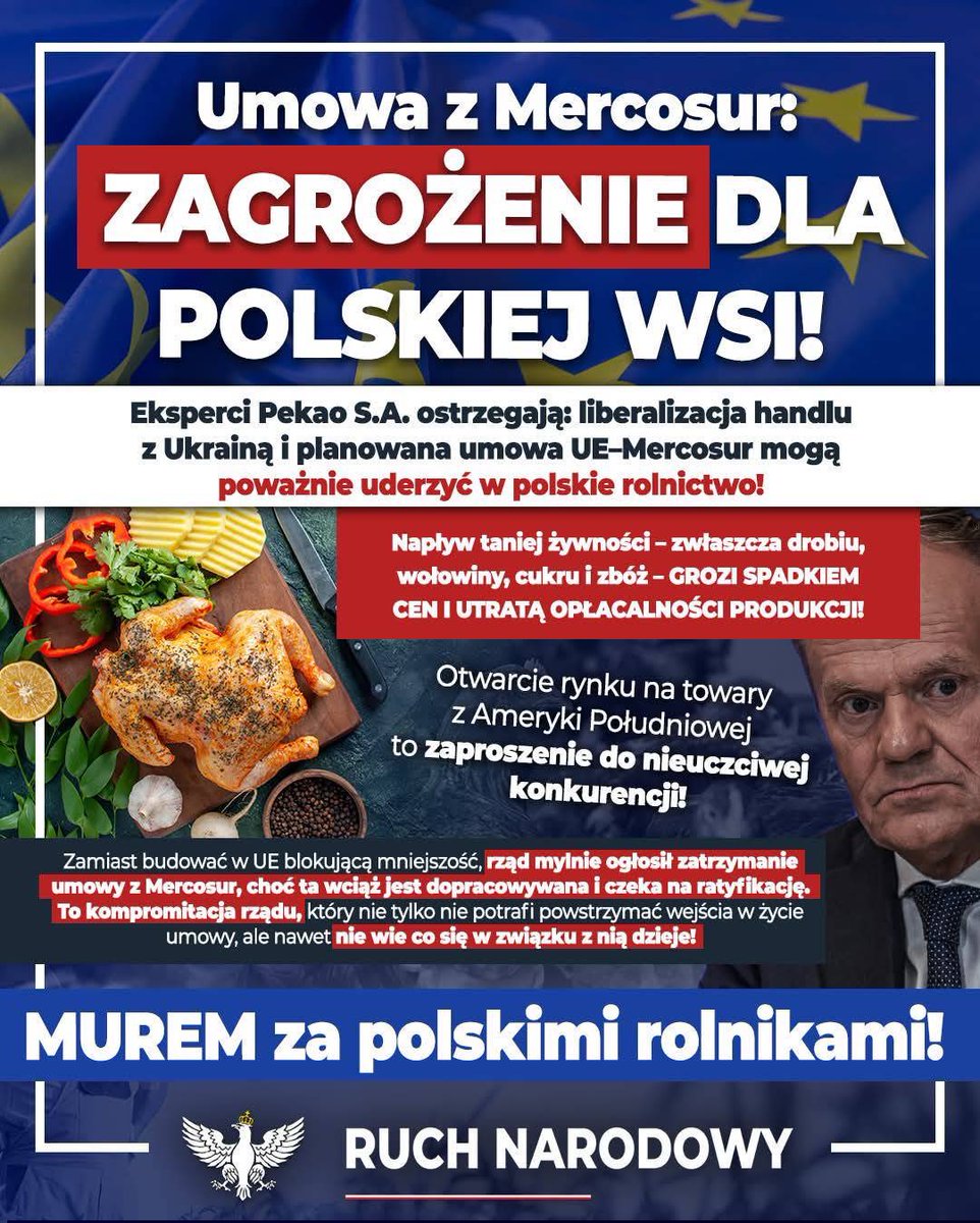 W interesie nas wszystkich jest to, by umowa z Mercosur nie weszła w życie. Przetrwanie polskiego rolnictwa to gwarant bezpieczeństwa żywnościowego. Łańcuchy dostaw mogą zostać przerwane, a zarżnięte branże rolne nie do odtworzenia. Chcemy jakościowej żywności.
#StopMercosur