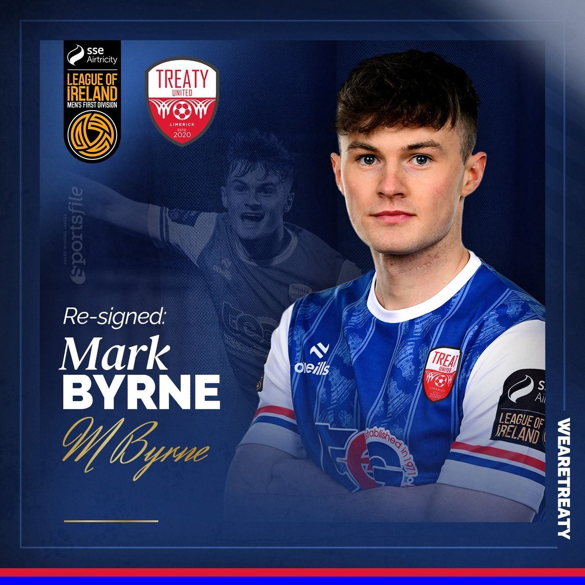 TreatyUnitedFC's tweet image. 𝗠𝗮𝗿𝗸 𝗕𝘆𝗿𝗻𝗲 𝗥𝗲-𝗦𝗶𝗴𝗻𝘀 ✍️

The Mayo native returns for his third season with the club. Byrne has since gone on to make 55 appearances on Shannonside netting 14 times and grabbing 10 assists. 

#WeAreTreaty