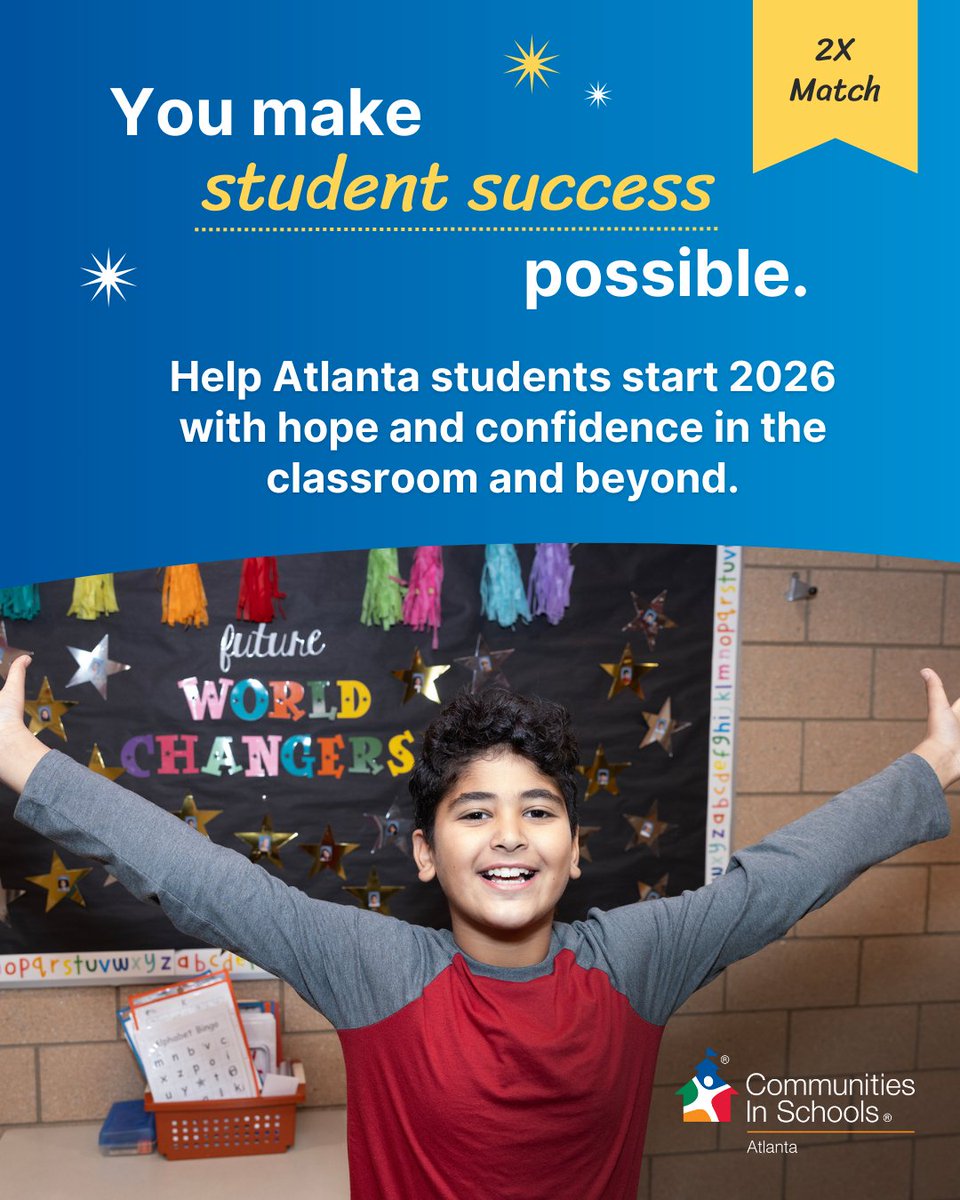 cisatlanta's tweet photo. As the year comes to a close, your generosity helps ensure Atlanta students have the support they need to succeed in school and beyond.

Donate by 12/31 to receive a 2X match and double your impact.
➡️ https://t.co/5JzItyAHUX

#CISofAtlanta #BeingPresentMatters #support #donate https://t.co/aRpTEWIV9C