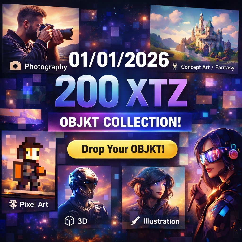 📢ALERT📢
📅 01/01/2026 
I’m starting a 200 XTZ OBJKT collection!

As an artist, my goal is to make as many artists happy as possible in the new year 🎉
👇 Drop your OBJKT!
⚠️If I don’t purchase your piece, it doesn’t mean it’s not great. I just have limited XTZ.

📌 PIN  RT