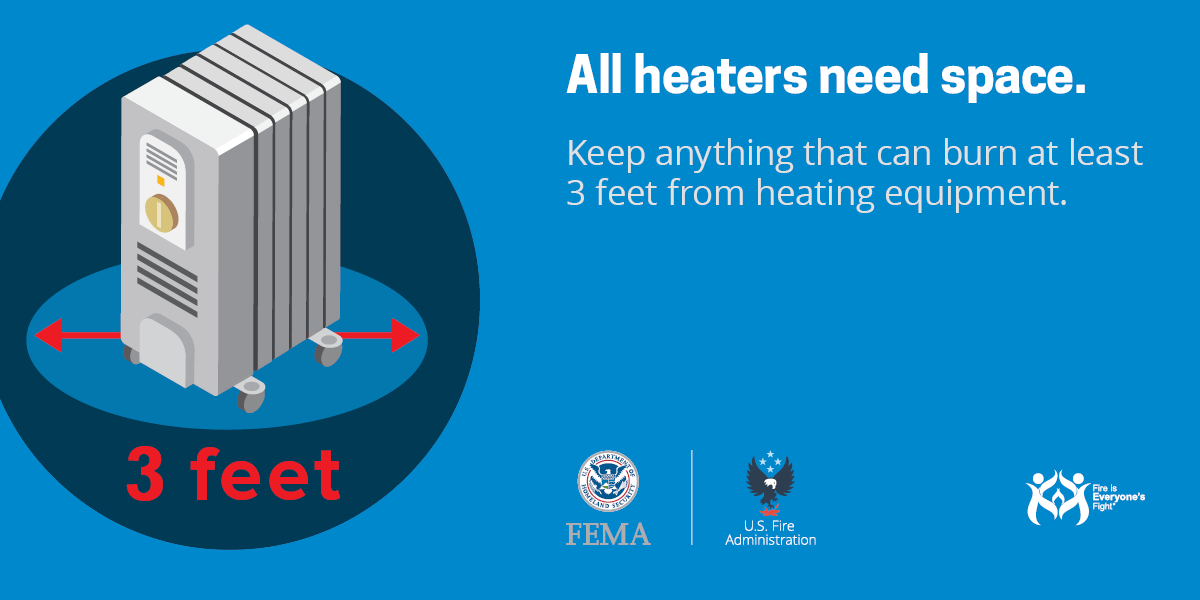 It's about to get COLD 🥶🥶🥶 again!

REMEMBER these tips for using space heaters!
✅make sure they are free of any damages. No damaged cords!
✅power them properly by plugging them directly into a wall outlet!
✅keep them at least 3 feet away from anything that can burn!