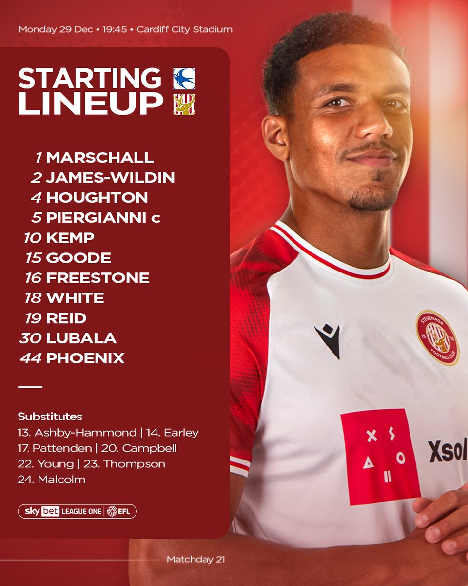 StevenageFC's tweet image. Our final lineup of 2025. 📋