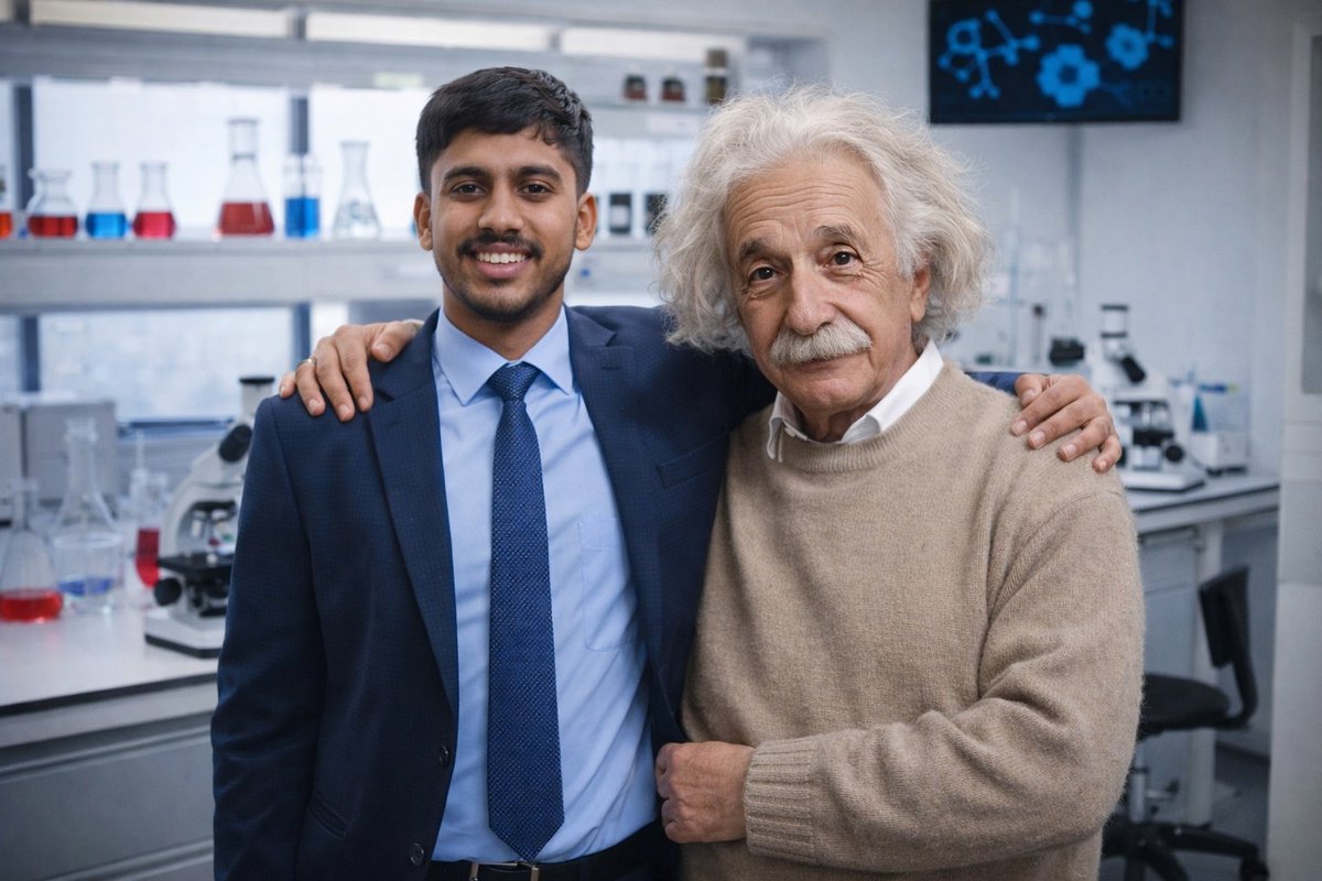 govindkhiste's tweet photo. They said ‘think like Einstein’… so I met him. https://t.co/W34XaIuZXP