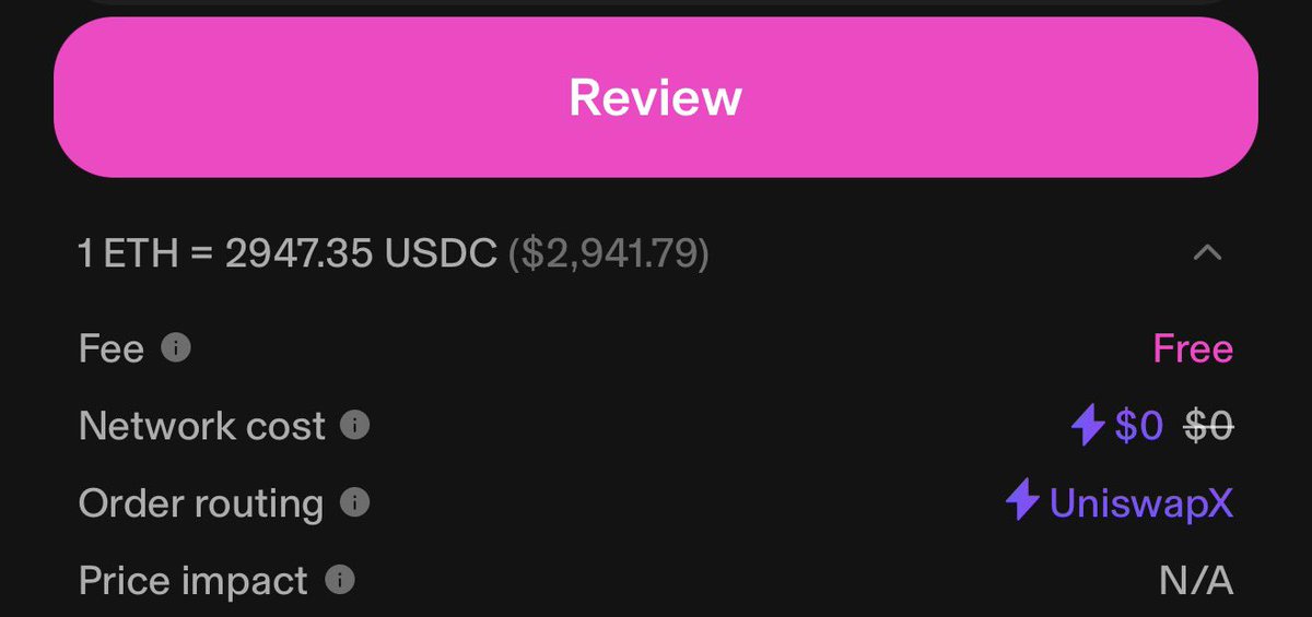 Skylinee's tweet photo. that’s insane. 

if you’re still using any other dex to buy/sell, stop

you’re literally paying ~1% per tx for no reason.

you can swap everything on uniswap with 0 fees. https://t.co/QqUtLvqhvO