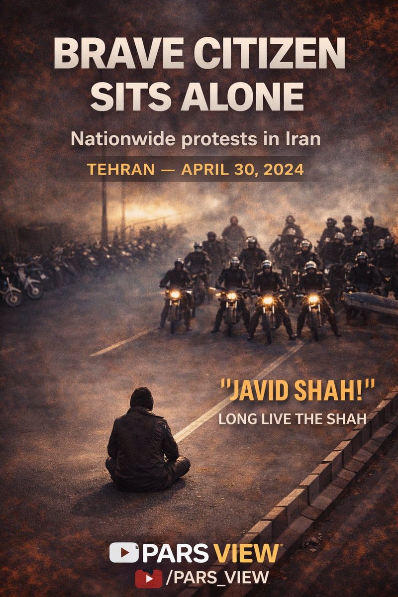 ahampay's tweet image. A lone citizen sits bravely in front of armed forces in Tehran.
Nationwide protests continue across #Iran.
Today, crowds chanted “#JavidShah”.
Iranians are demanding change, freedom, and dignity.
 #IranRevolution
