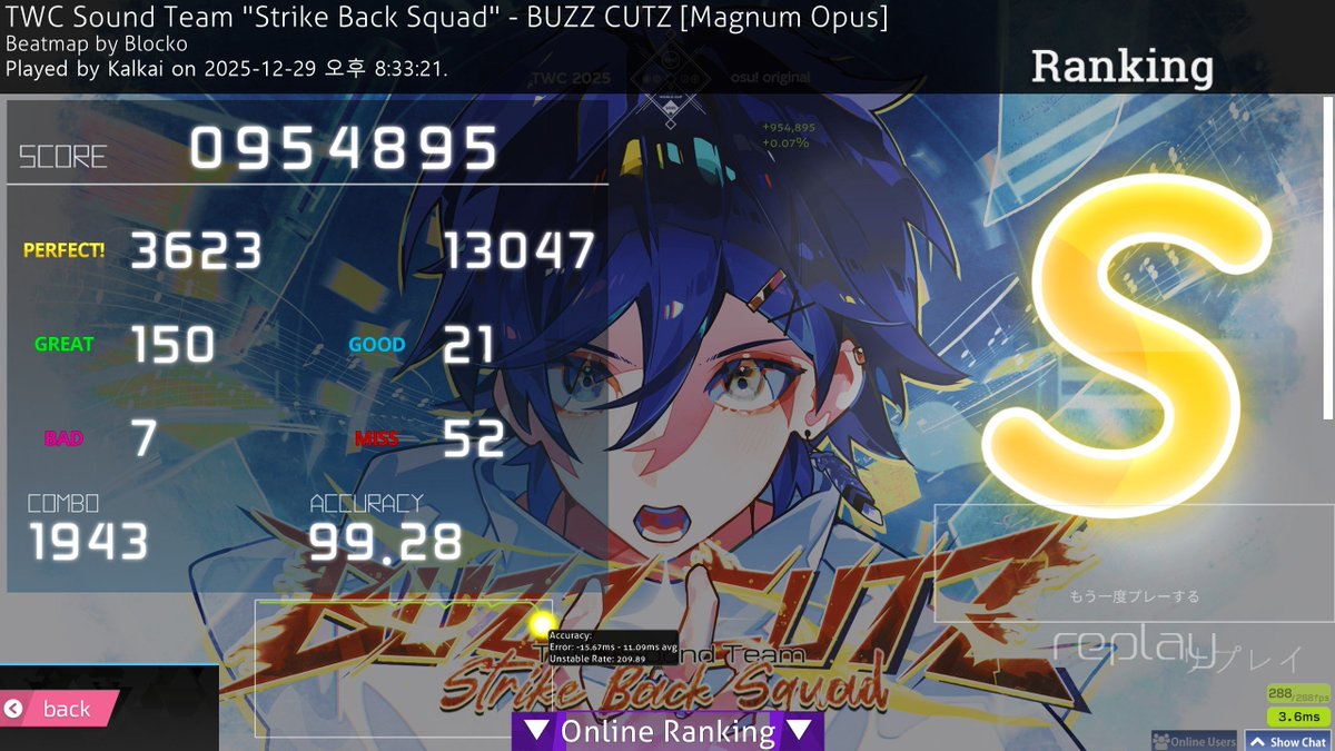 🇵🇪 shioo- and 🇰🇷 Kalkai have broken the osu!mania 7K pp record.

★11.62 BUZZ CUTZ [Magnum Opus]
🔺 🇵🇪 shioo- 1,636pp
🔺 🇰🇷 Kalkai 1,690PP ~12 hours later