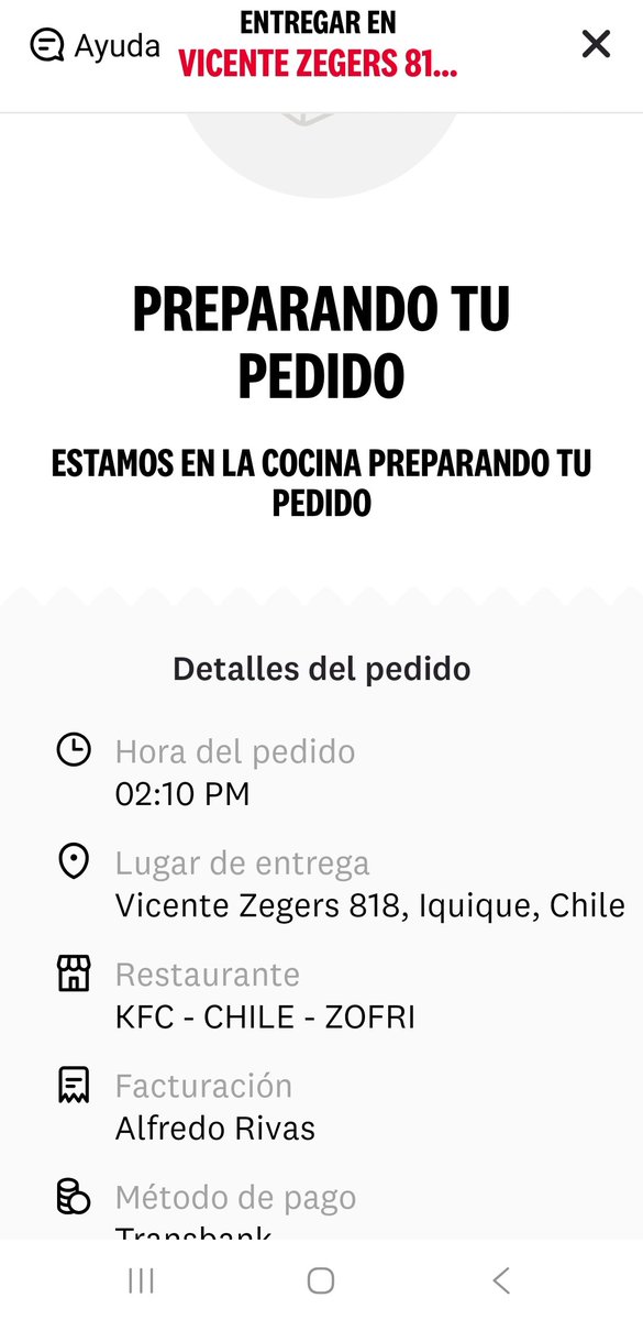 Hecho a las 14:10, son las 15:15 y no hay luces del pedido