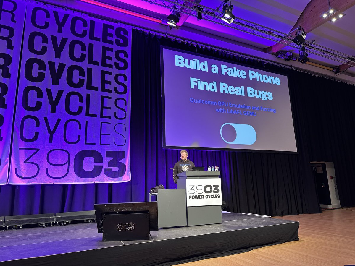 oct0xor's tweet photo. Build a Fake Phone, Find Real Bugs: Qualcomm GPU Emulation and Fuzzing with LibAFL QEMU #39C3 https://t.co/jSDJUkr2eO
