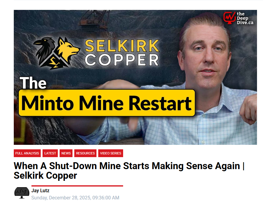 Restart stories work when they remove unknowns — and that’s exactly what <a href="/TheDeepDive_ca/">The Deep Dive</a> highlights in its latest on $SCMI.v <a href="/SelkirkCopper/">Selkirk Copper Mines</a>.

Why restart stories can make sense: 
✅Permitting largely in place 
✅ Sunk capex already paid by prior operators 
✅ Mineralization that