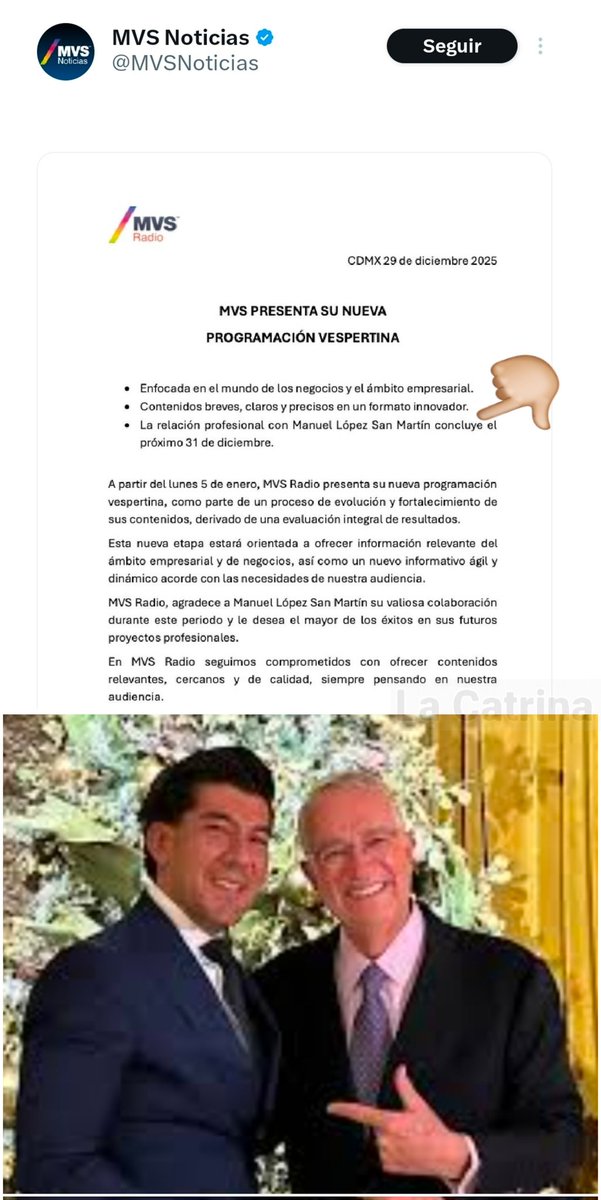 #ULTIMAHORA
🚨 CORREN A BABY DUMBO <a href="/MLopezSanMartin/">Manuel Lopez San Martin</a> de <a href="/MVSNoticias/">MVS Noticias</a> 

El mismo medio le da su regalito de Navidad y confirma que corren a la Mascota de Salinas Pliego. Se va debido a los Bajos ratings y la nula credibilidad que tiene. Y cuando embarguen a su amo, se quedará sin