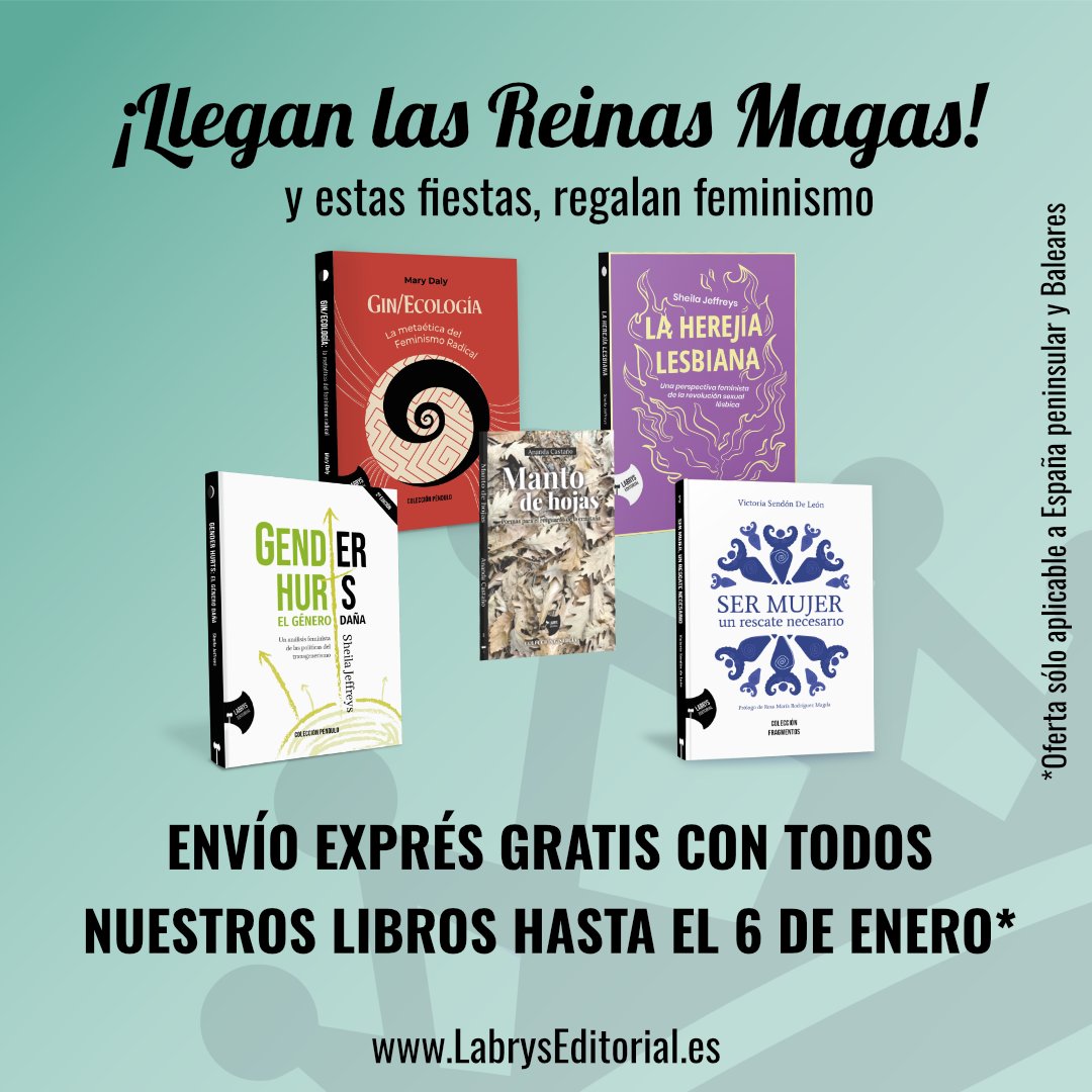 ✨📦 ¡Llegan las Reinas Magas para entregar nuestros libros feministas a toda prisa y sin pagar un euro!

♀️ Si aún no has tienes listo ese regalo para tu compañera (o para ti), aún estás a tiempo de regalar feminismo.

📚 Al hacer un pedido que incluya cualquier libro impreso,