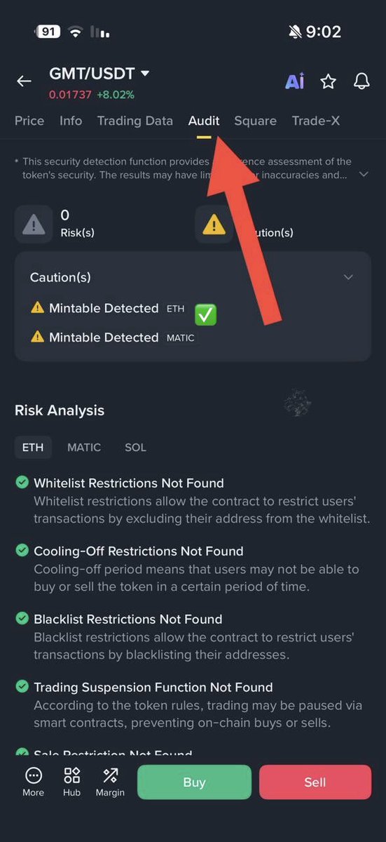 معلومه تفيدك وتنقذ حياتك وحياة محفظتك 👇🏻

عشان نتفادى الكوارث اللي شفناها مع $FLOW وغيرها من العملات
بايننس أضافت خدمة Audit (التدقيق الأمني) على العقود الذكية
والهدف منها تختصر عليك عناء البحث والتحري بنفسك خصوصاً إذا ما كنت فاهم تقنياً

أخذت عينة عشوائية عملة $GMT
ونلاحظ هنا إن