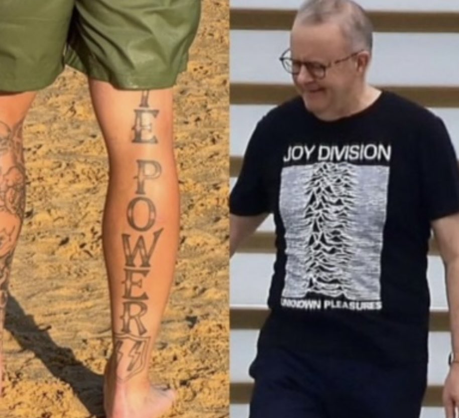 Make up your mind ALBO 🤨

Albo wears a Nazi ‘Joy Division’ T-Shirt knowing exactly what the term means but then tries to ban so called Nazi symbols &amp; material.

Can’t have your cake &amp; eat it too Albo! 

If Aussies are going to be charged for ‘Nazi’ symbols &amp; material then this