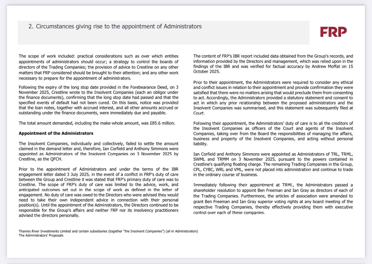 6/ The Administrators have confirmed that it will not be possible to rescue any of the insolvent companies as a going concern due to the extent of the liabilities and the quantum of its secured debt.  That is a lot of people left being owed a lot of money as a result of the