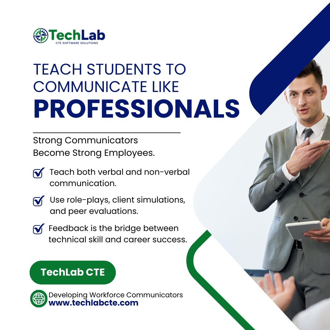 techlab_CTE's tweet photo. Communication is a must-have skill in every CTE pathway. TechLab helps teachers stay organized with lab management and Perkins data, so there’s more time to focus on real instruction.
#CTECommunication #TechLabCTE https://t.co/Un05WxQxpM