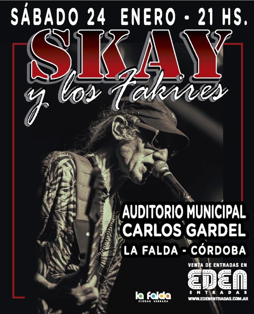 ¡SKAY EN LA FALDA! 
Arrancamos el 2026 con todo 🎸

🗓️ Sábado 24/01/26
🎫 Tickets a través de <a href="/edenentradas/">Edén Entradas</a> 
📍 Auditorio Municipal Carlos Gardel