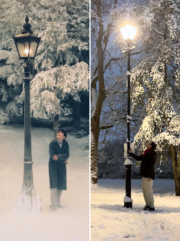 NarniaWeb's tweet image. Skandar Keynes running outside in his pajamas to relive his childhood on a snowy night three years ago ❄️
