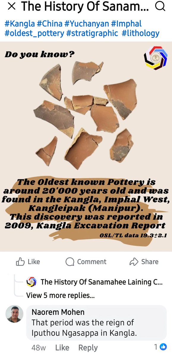 JShakurB's tweet photo. 🧵Debunking Meitei Myth-Making: The 22,000 year old Pottery myth from Kangla.

Meitei propagandist extraordinaire @laimacha peddles the fantasy that the World's oldest pottery was unearthed at Kangla, Manipur, dated to 22,000 years ago during the reign of a "mythical king" Iputhou Ngasappa.

The sheer gall to puke out the notion that Meiteis had an "established monarchy" while the rest of the world scraped by as primitive hunter-gatherers in caves is utter brain-rotted delusion & the most pitiful historical cope from the bottom of the intellectual cesspit. That's vomit worthy idiocy even for the historically illiterate.

📍Such clownish claim is not merely a laughable distortion of history that insults genuine archaeological evidence, it represents a symptom of a deeply entrenched pathological delusions festering in the ethno-nationalist echo chambers of Meitei Society.

🔴The actual 2009 Kangla Excavations:
A Case of Deliberate Misrepresentation.

📍The propagandist twists & distorts a legitimate 2009 archaeological report into an elaborate fantasy, falsely alleging OSL/TL dating shows pottery from Kangla as 20,000 years old.
The actual study titled, "Optically Stimulated Luminescence Dating of Artifacts Excavated from Kangla, Manipur, India" by S.N. Singh (published in the Indian Journal of Pure & Applied Physics), applied OSL to quartz from pottery sherds & bricks unearthed during 2006–2009 excavations at Kangla Fort. The findings clearly indicates the age of the kangla artifacts to be from 1500 AD, i,e a medieval pot, not Ice Age relics or some ancient civilization marker.

📌 His claim isn't simply a matter of  "misinterpretation" it constitutes a deliberate fraud. The propagandist arbitrarily assigns fabricated dates on authentic archeological digs to hype Sanamahi revivalism or ethno-nationalist chauvinism.

📍The Oldest Pottery in the World? Not Even Close to Manipur.

Humanity's first pottery was born in southern China, not Manipur, contrary to the assertions of this revisionist clown. The oldest confirmed pottery fragments were unearthed from Xianrendong Cave in Jiangxi Province, dated to 20,000 years ago (18,000 BC), with similar finds at Yuchanyan Cave. 

📍Claiming Kangla beats China in pottery making is like saying your backyard barbecue invented fire. It's not just false, it's culturally arrogant, erasing genuine Indigenous innovations elsewhere to prop up a fabricated Meitei supremacy narrative.

📍"King" Iputhou Ngasappa? A Mythical Ghost, Not a 22,000-Year-Old ice (age) King.

Adding the proverbial cherry on top of this propaganda sundae is the attempt to link the supposed "pottery" to the reign of Iputhou Ngasappa, purportedly 22,000 years ago. However, these elements are drawn purely from myth, not from historical records. 22,000 years ago, no kings or society existed anywhere on Earth, only primitive, nomadic-hunter gatherers that huddled in caves, period.

This propagandist is inflating a mythical ancestor into an Ice Age emperor solely to manufacture an illusion of ancient Meitei glory. This approach is not scholarship, it's pure ethnic narcissism, twisting folklore to claim precedence over the actual civilizations that has shaped history. 

📍It's "Manipur Invented the game of Polo" before the domestication of modern horses all over again or that Meitei script of Kangleipak had already reached literary maturity, sophisticated enough to craft grand epics, sacred puyas, and intricate chronicles, signaling a literary sophistication far beyond mere administrative record-keeping in 1400 BC, 100 years after the invention of the alphabet Thousands of miles from Manipur, when major civilisations around the world hadn't even grasped the science of alphabetic writing at all.

@ASIGoI @KDscribe @IndiaTodayNE
