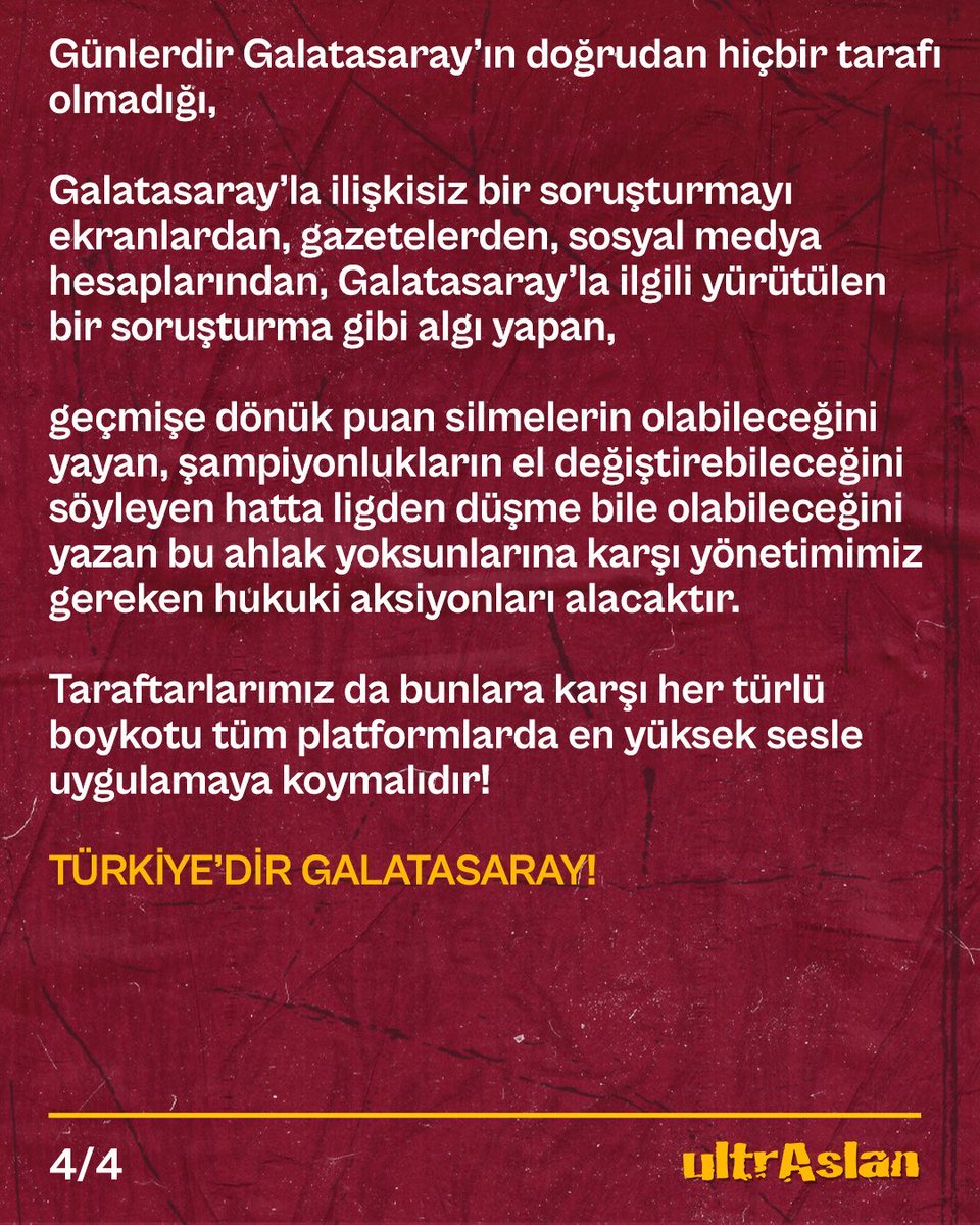 #ultrAslan | Açıklamamızın tamamı

 #GalatasarayTekSizHepiniz